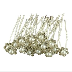 Hair Jewelry Simulated Pearl & Rhinestone Silvertone Set Of 5 NEW 2-1/2" L.